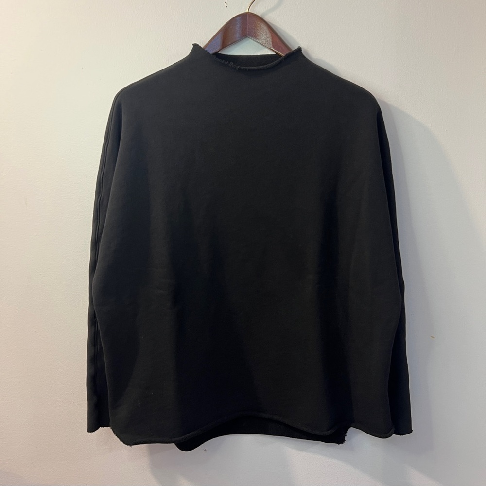 Frank & Eileen Effie Long Sleeve Funnel Neck Capelet Black Sweatshirt Pullover